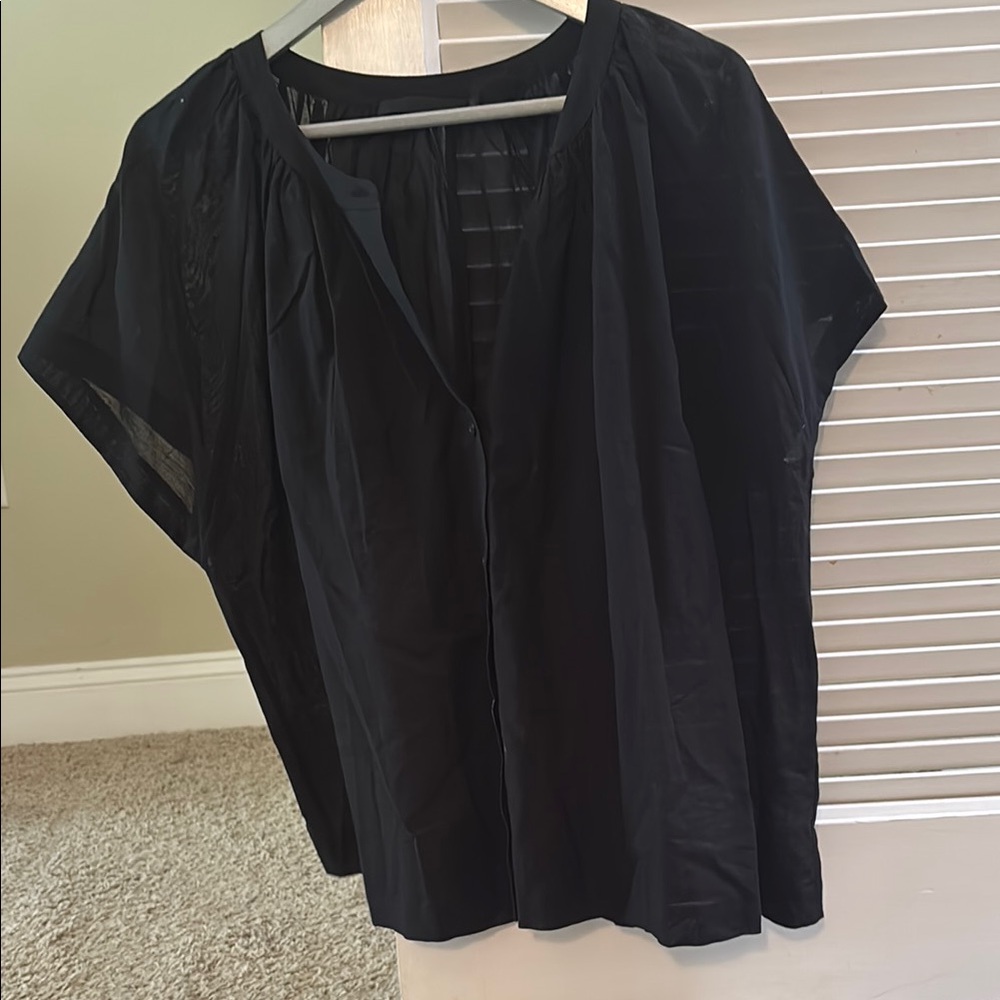 Black Women's Short-Sleeve Blouse - Lightweight Button-Front